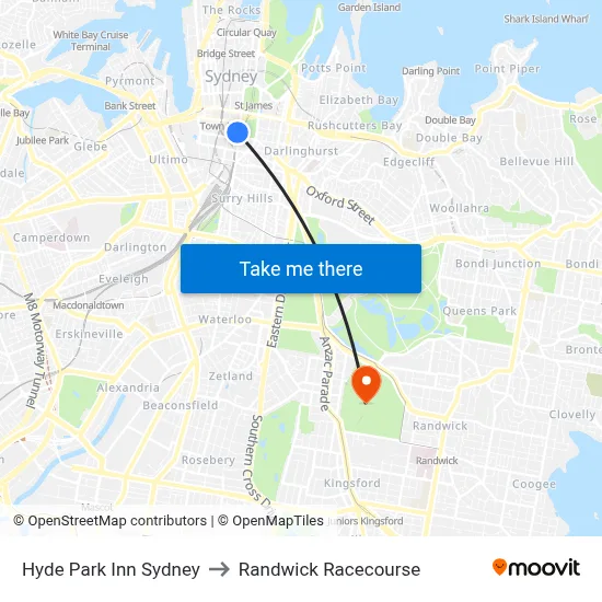 Hyde Park Inn Sydney to Randwick Racecourse map