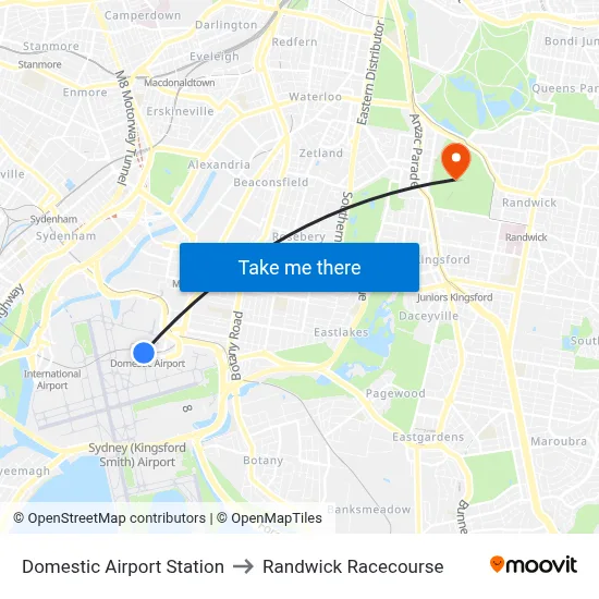 Domestic Airport Station to Randwick Racecourse map