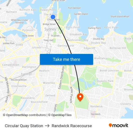 Circular Quay Station to Randwick Racecourse map