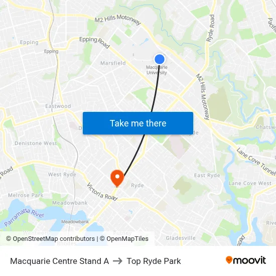Macquarie Centre Stand A to Top Ryde Park map