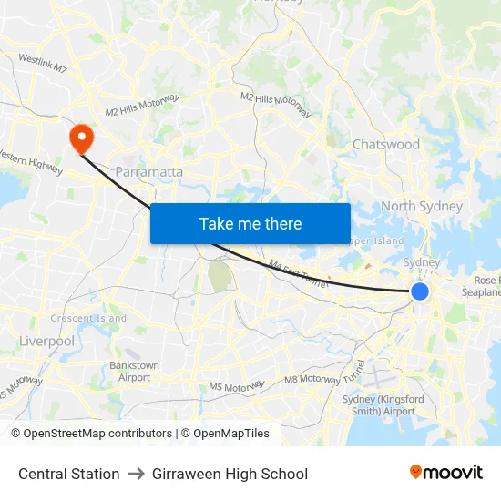 Central Station to Girraween High School map