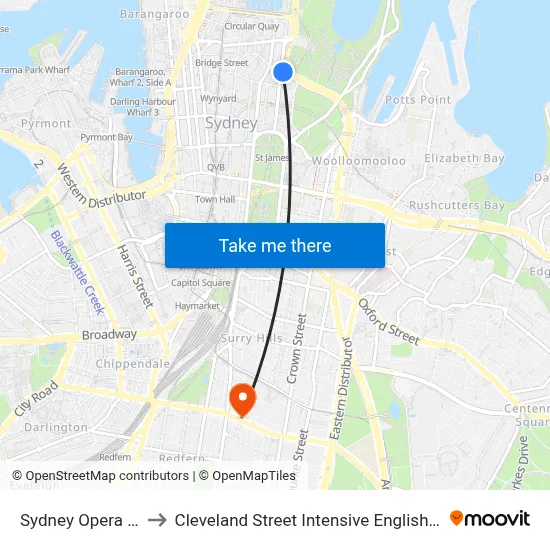 Sydney Opera House to Cleveland Street Intensive English High School map