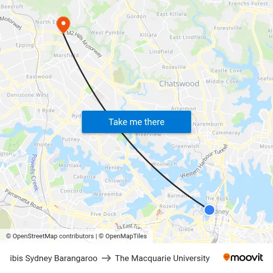 ibis Sydney Barangaroo to The Macquarie University map