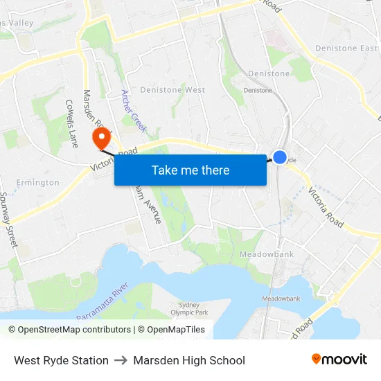 West Ryde Station to Marsden High School map