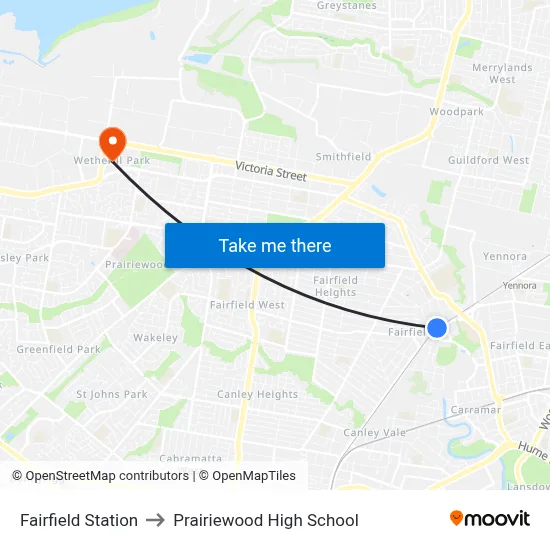 Fairfield Station to Prairiewood High School map