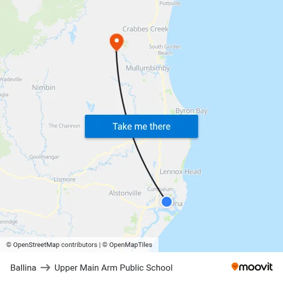Ballina to Upper Main Arm Public School map