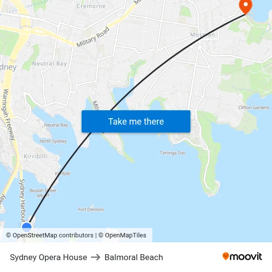 Sydney Opera House to Balmoral Beach map