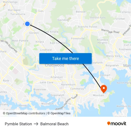 Pymble Station to Balmoral Beach map