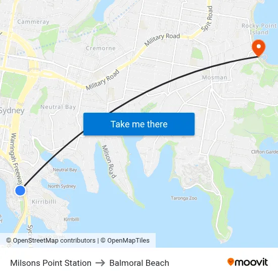Milsons Point Station to Balmoral Beach map