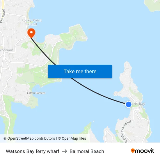 Watsons Bay ferry wharf to Balmoral Beach map