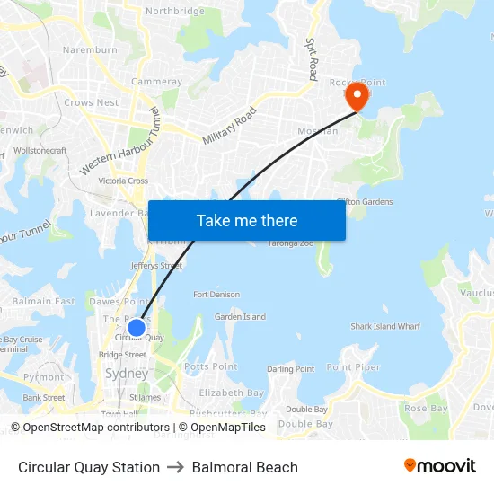 Circular Quay Station to Balmoral Beach map