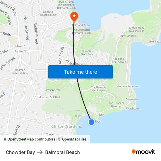 Chowder Bay to Balmoral Beach map