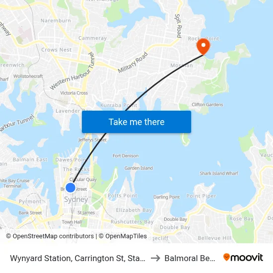 Wynyard Station, Carrington St, Stand A to Balmoral Beach map