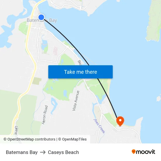 Batemans Bay to Caseys Beach map