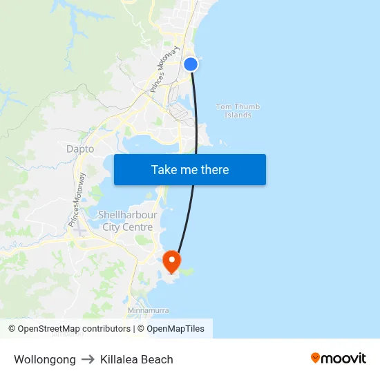 Wollongong to Killalea Beach map
