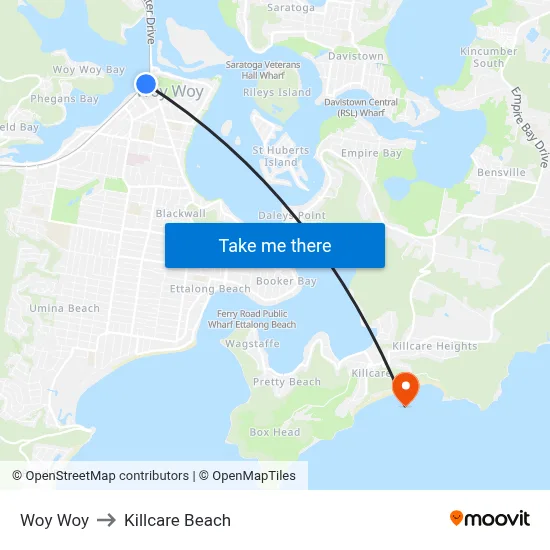 Woy Woy to Killcare Beach map