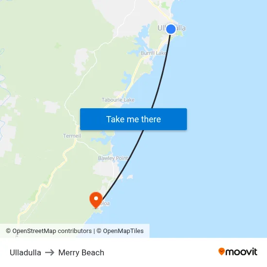 Ulladulla to Merry Beach map