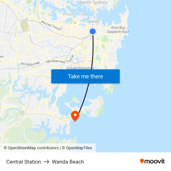 Central Station to Wanda Beach map