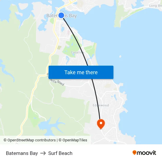 Batemans Bay to Surf Beach map