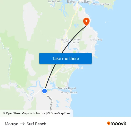 Moruya to Surf Beach map