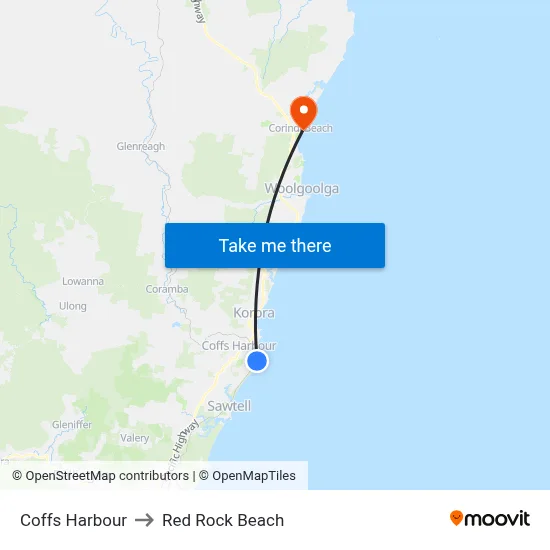 Coffs Harbour to Red Rock Beach map
