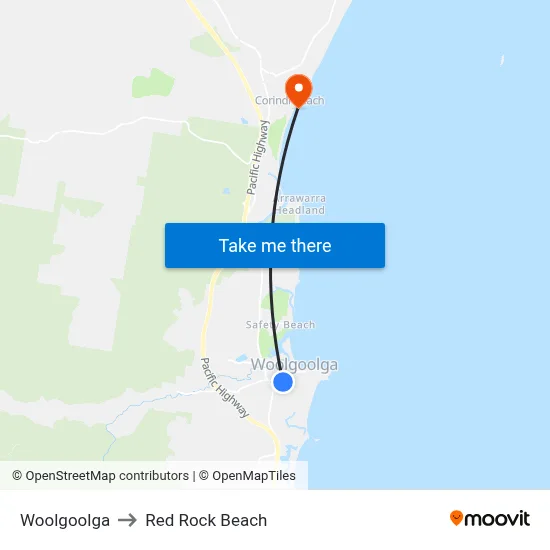 Woolgoolga to Red Rock Beach map