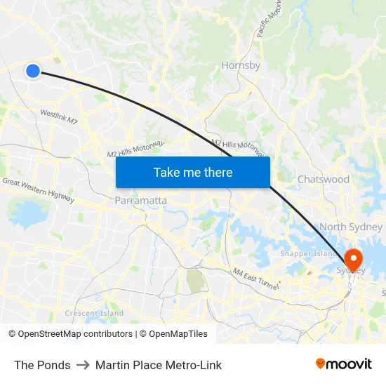 The Ponds to Martin Place Metro-Link map