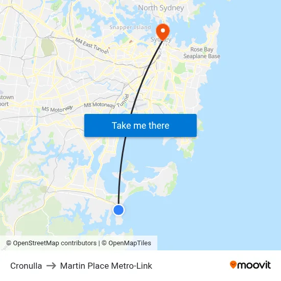 Cronulla to Martin Place Metro-Link map