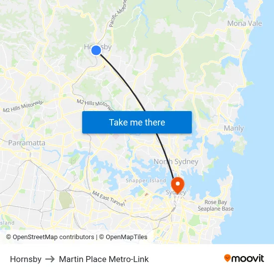 Hornsby to Martin Place Metro-Link map