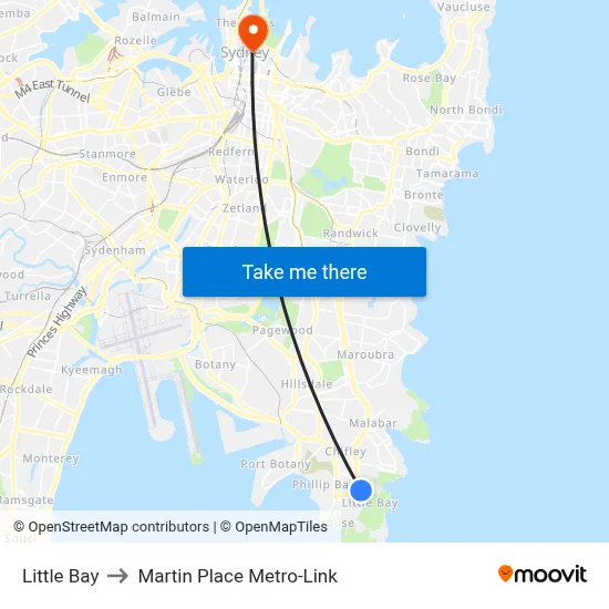 Little Bay to Martin Place Metro-Link map