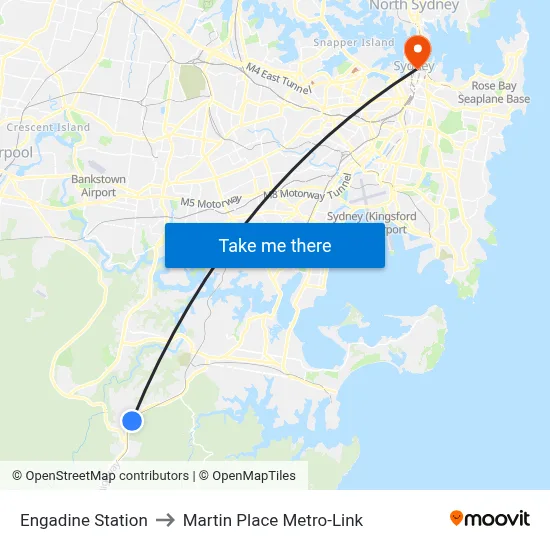 Engadine Station to Martin Place Metro-Link map