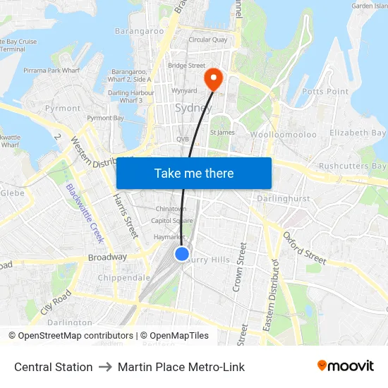 Central Station to Martin Place Metro-Link map