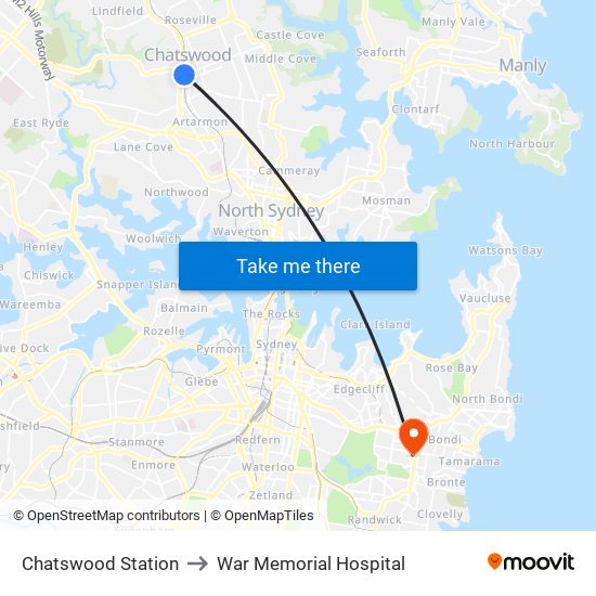 Chatswood Station to War Memorial Hospital map