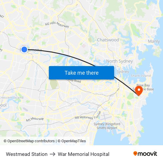 Westmead Station to War Memorial Hospital map