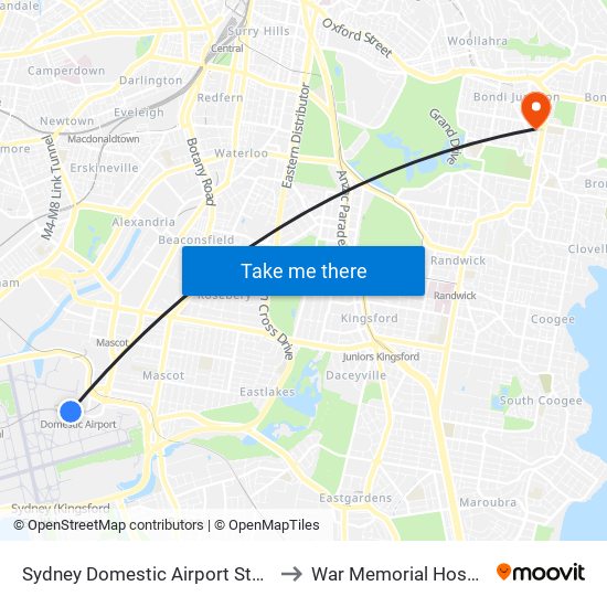 Sydney Domestic Airport Station to War Memorial Hospital map