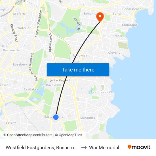 Westfield Eastgardens, Bunnerong Rd, Stand A to War Memorial Hospital map