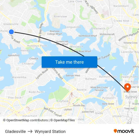 Gladesville to Wynyard Station map