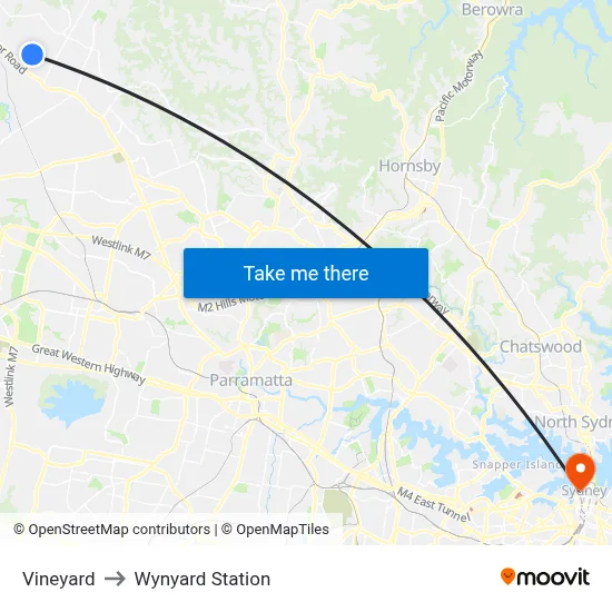 Vineyard to Wynyard Station map