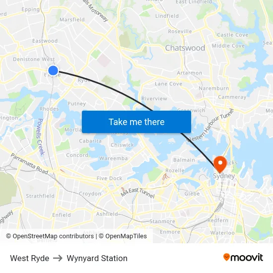 West Ryde to Wynyard Station map