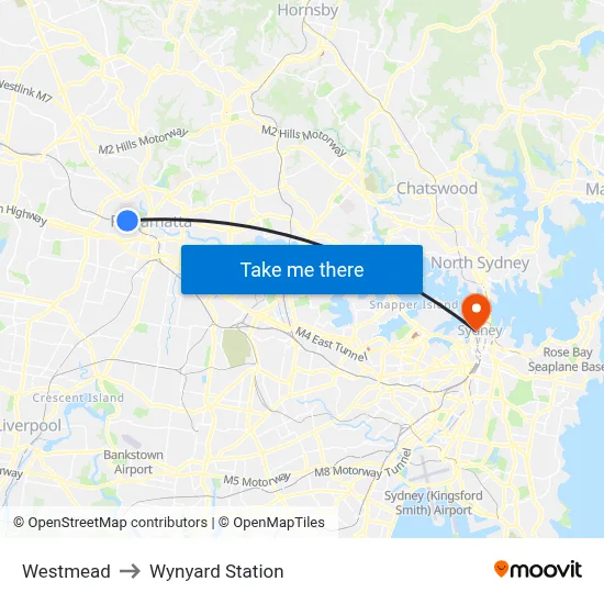 Westmead to Wynyard Station map