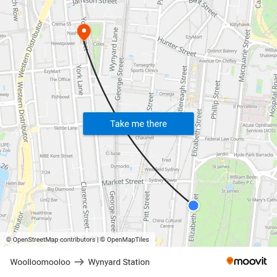 Woolloomooloo to Wynyard Station map