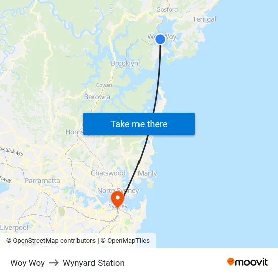 Woy Woy to Wynyard Station map