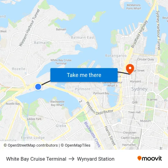 White Bay Cruise Terminal to Wynyard Station map