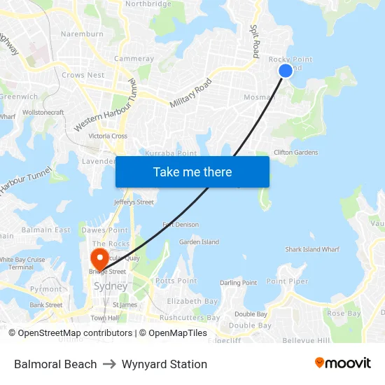 Balmoral Beach to Wynyard Station map