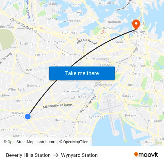 Beverly Hills Station to Wynyard Station map