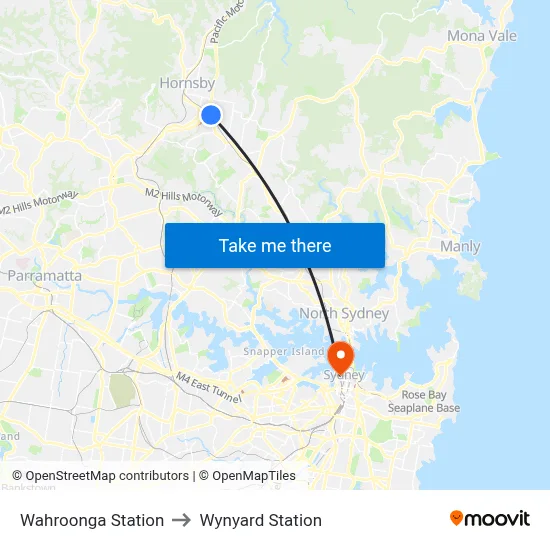 Wahroonga Station to Wynyard Station map