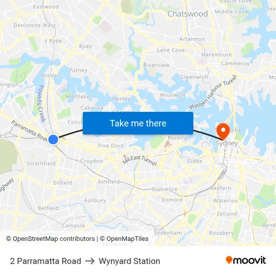 2 Parramatta Road to Wynyard Station map