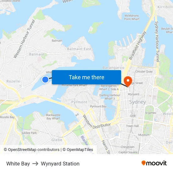 White Bay to Wynyard Station map