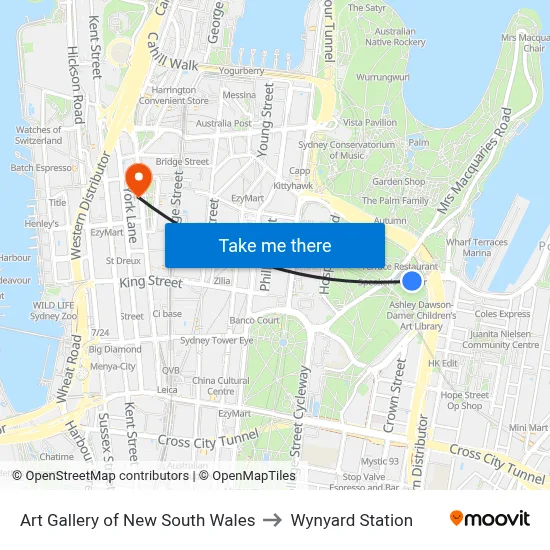 Art Gallery of New South Wales to Wynyard Station map