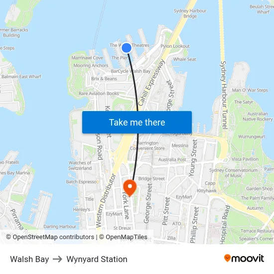 Walsh Bay to Wynyard Station map